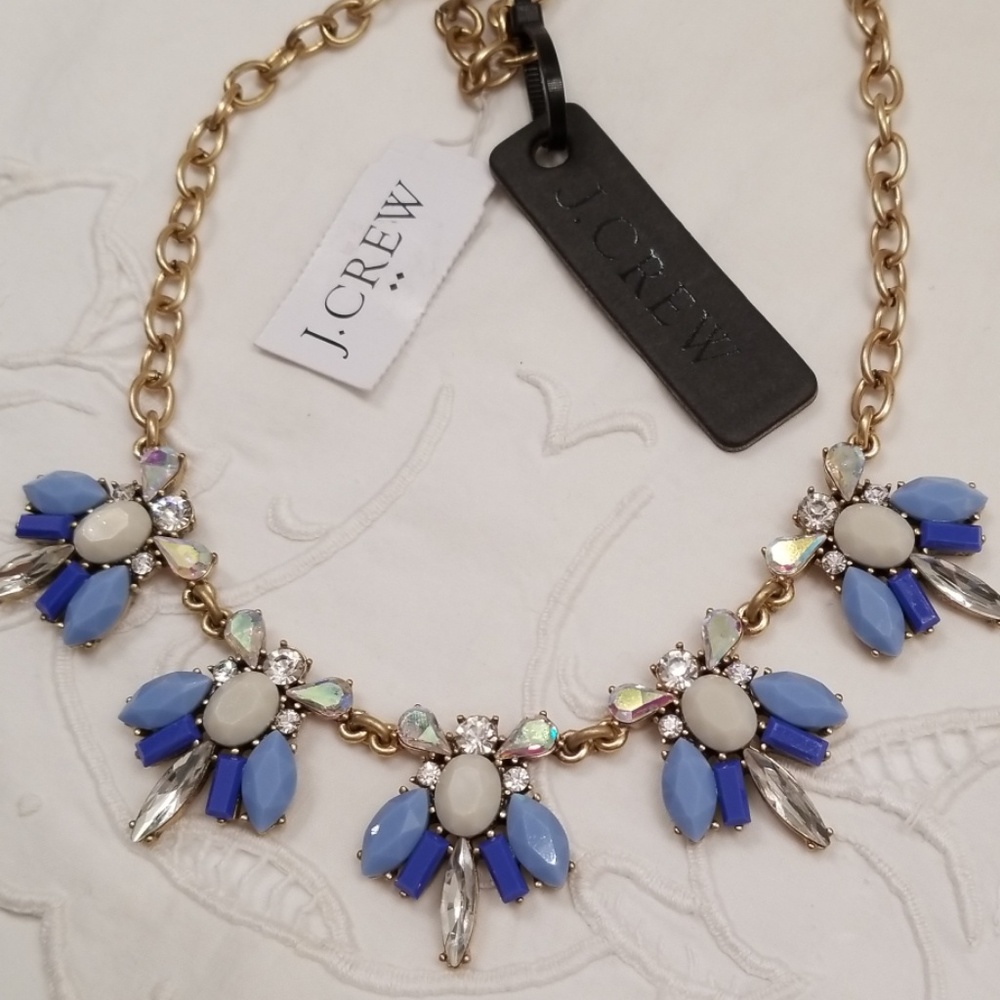 J Crew blue and rhinestone statement necklace